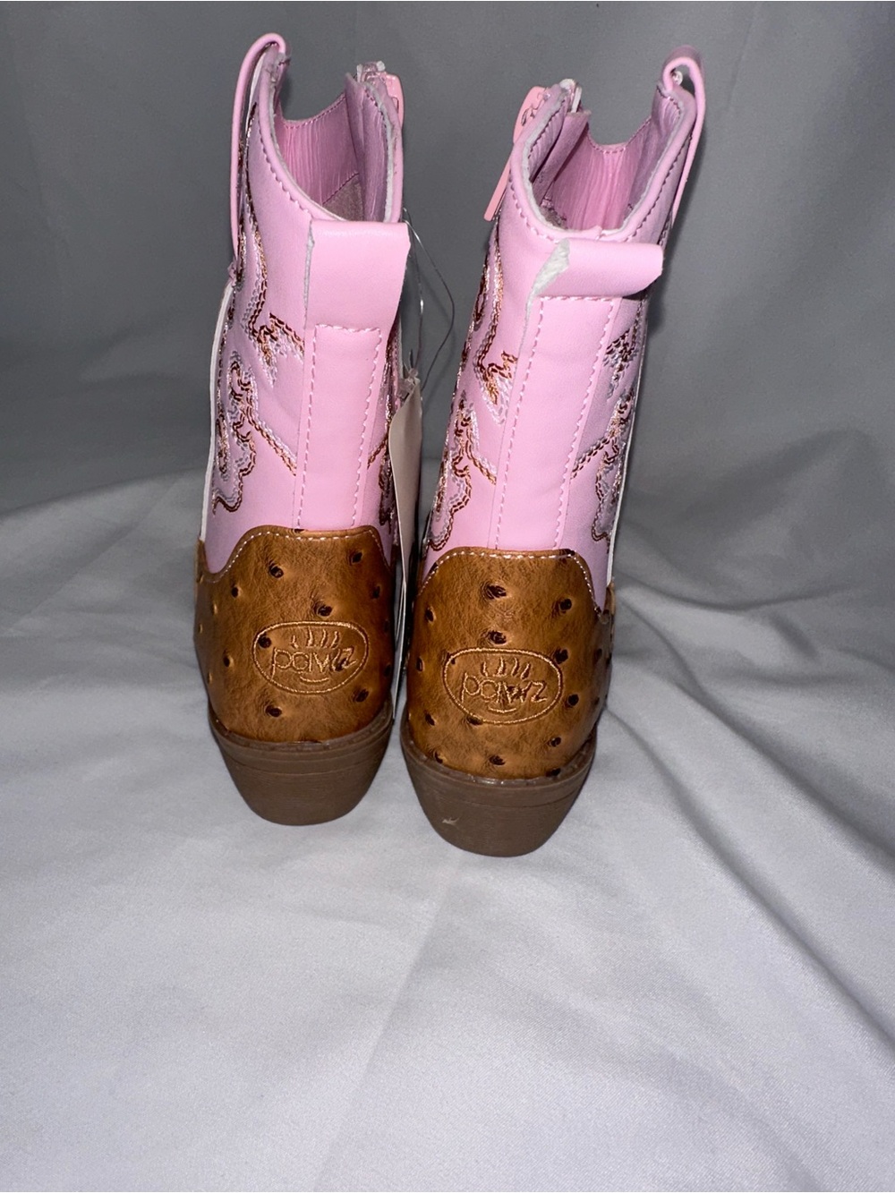 NWT Pawz Girls Pink Western Cowgirl Boots Faux Ostrich Size 12 Kids Side Zip - Picture 3 of 10
